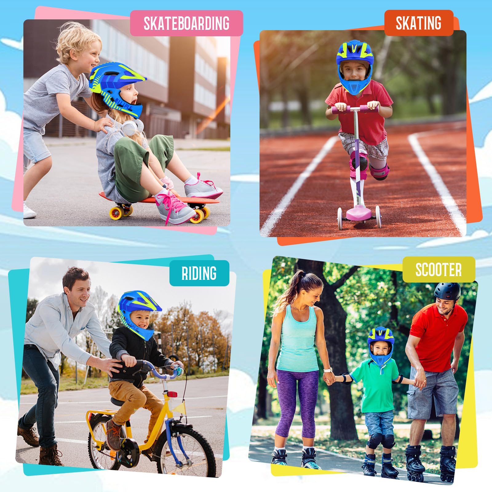Casco da Bicicletta per Bambini, Caschi di Guida per Bimbo con Mentoniera Staccabile, Casco Integrale per Bambini e Adolescenti, Unisex 52-56 cm, per Balance Bike Scooter Roller Skates