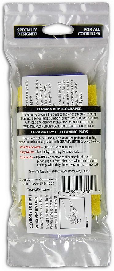 Cerama Bryte Kit Limpiador de Cocina con Raspador y Paño para Superficies de Vidrio y Cerámica miniatura 2