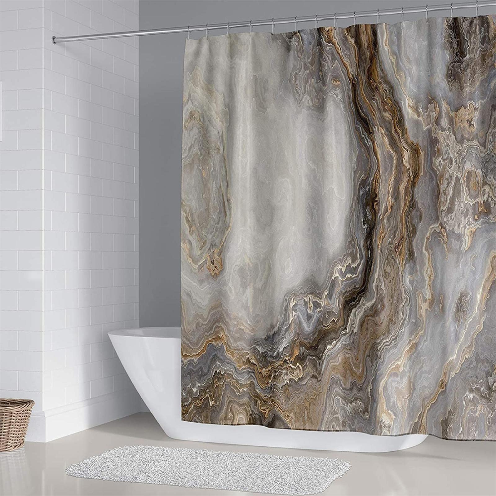 Rideau de douche imperméable marbre noir pour résoudre les éclaboussures de douche