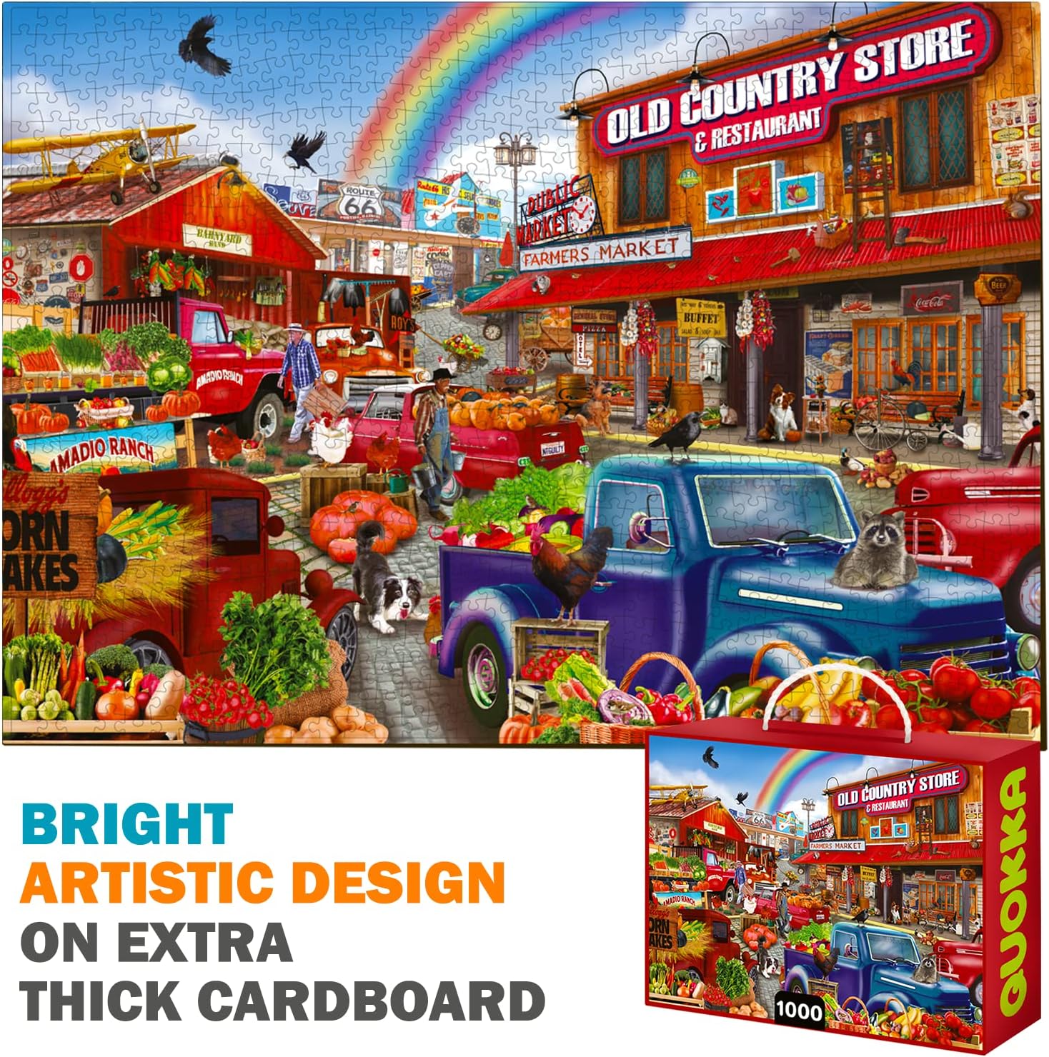 Quokka Puzzles for Adults 1000 Pieces and Up - 3 Pack of 1000 Piece Puzzles for Kids Ages 8-10-12 - Enjoy Market, Lighthouse and Camping Designs for Women and Men