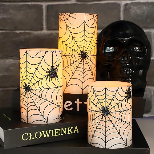 Miniatura 8 de Velas sin llama para decoración de Halloween, velas LED parpadeantes que funcionan con pilas con control remoto y temporizador, juego de 3, velas de
