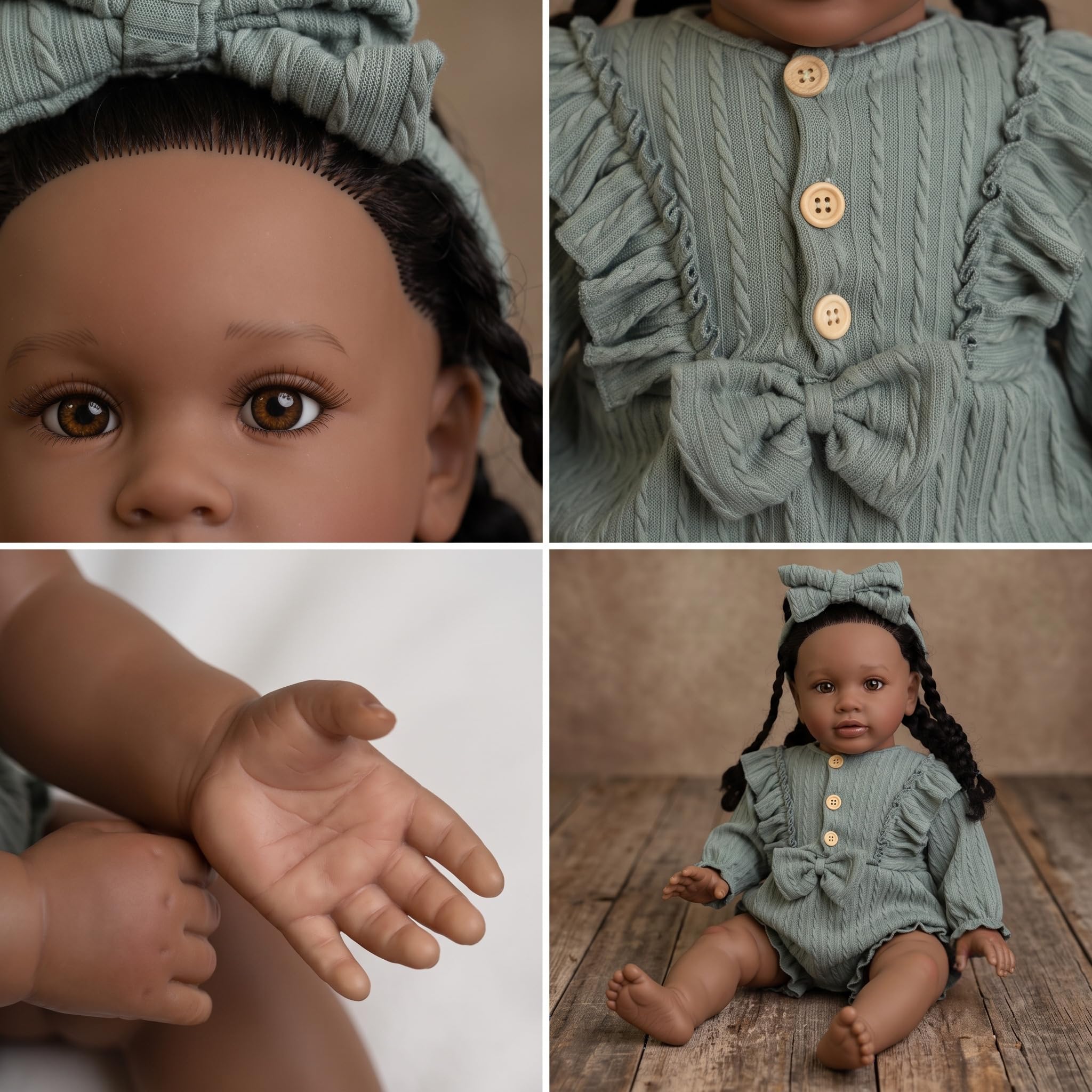 MineeQu- Muñeca Bebé Reborn Niña Grande Realista 66 cm Piel Oscura