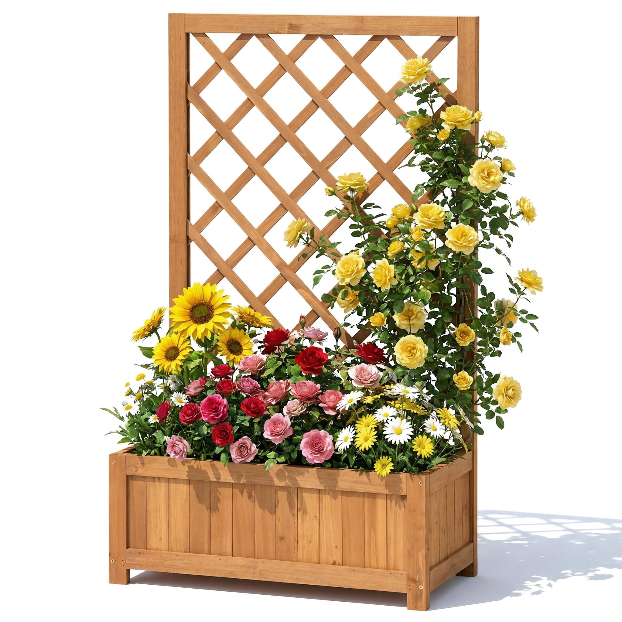 Aiuola rialzata con traliccio in legno, fioriera con supporto per piante rampicanti, aiuola verticale da giardino per fiori, verdure ed erbe, fioriera per balcone, terrazza e giardino, altezza 100 cm
