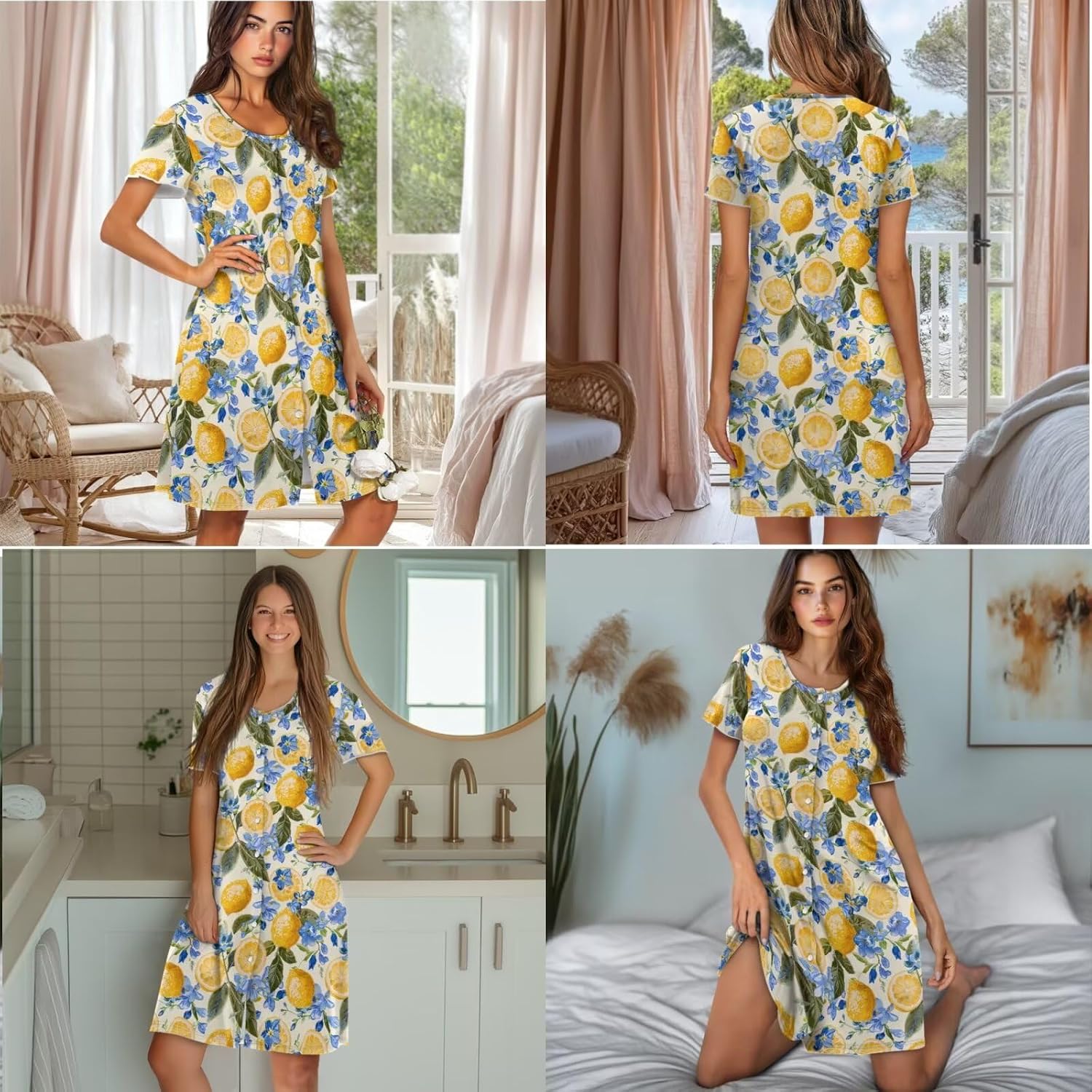 Matching Pajamas for Couples Short Sleeve Womens Nightshirt & Mens Shirts Matching Pajamas Set for Couples Nightwear