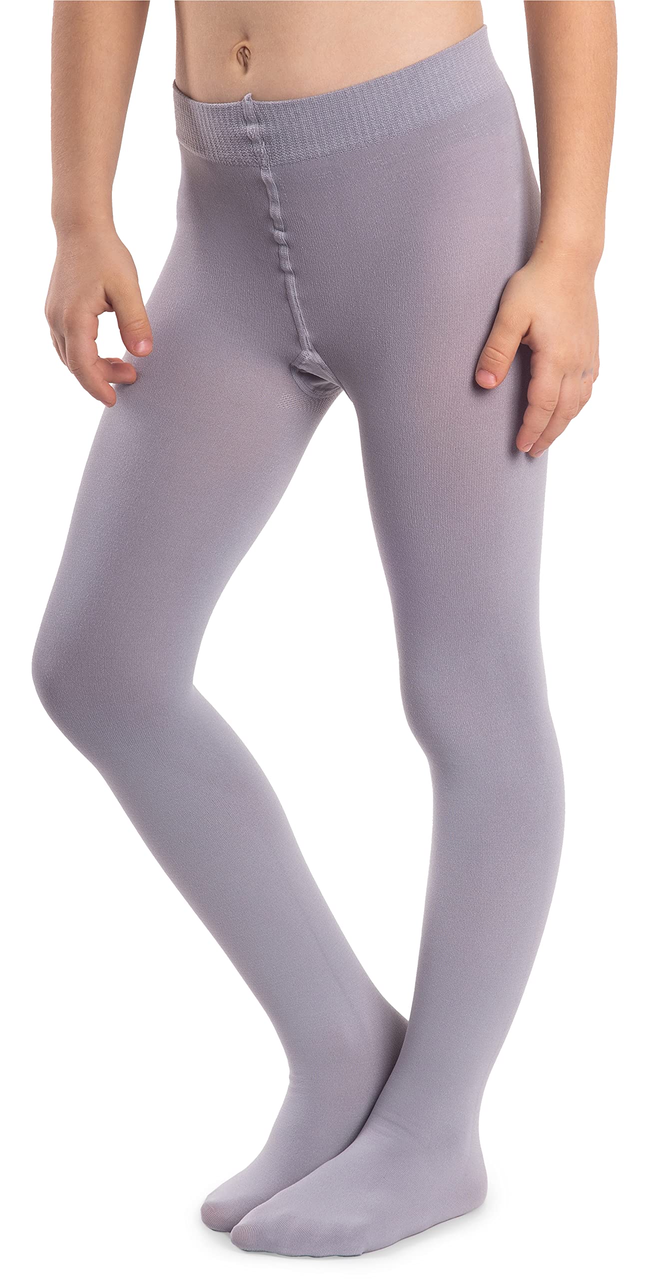 NOQ Girls Thick Pantyhose Corina Plain 120 DEN Warm Footed Leggings Kid Nursery Ballet Dance Class Opaque Tights, Paloma Grey 8/9 years