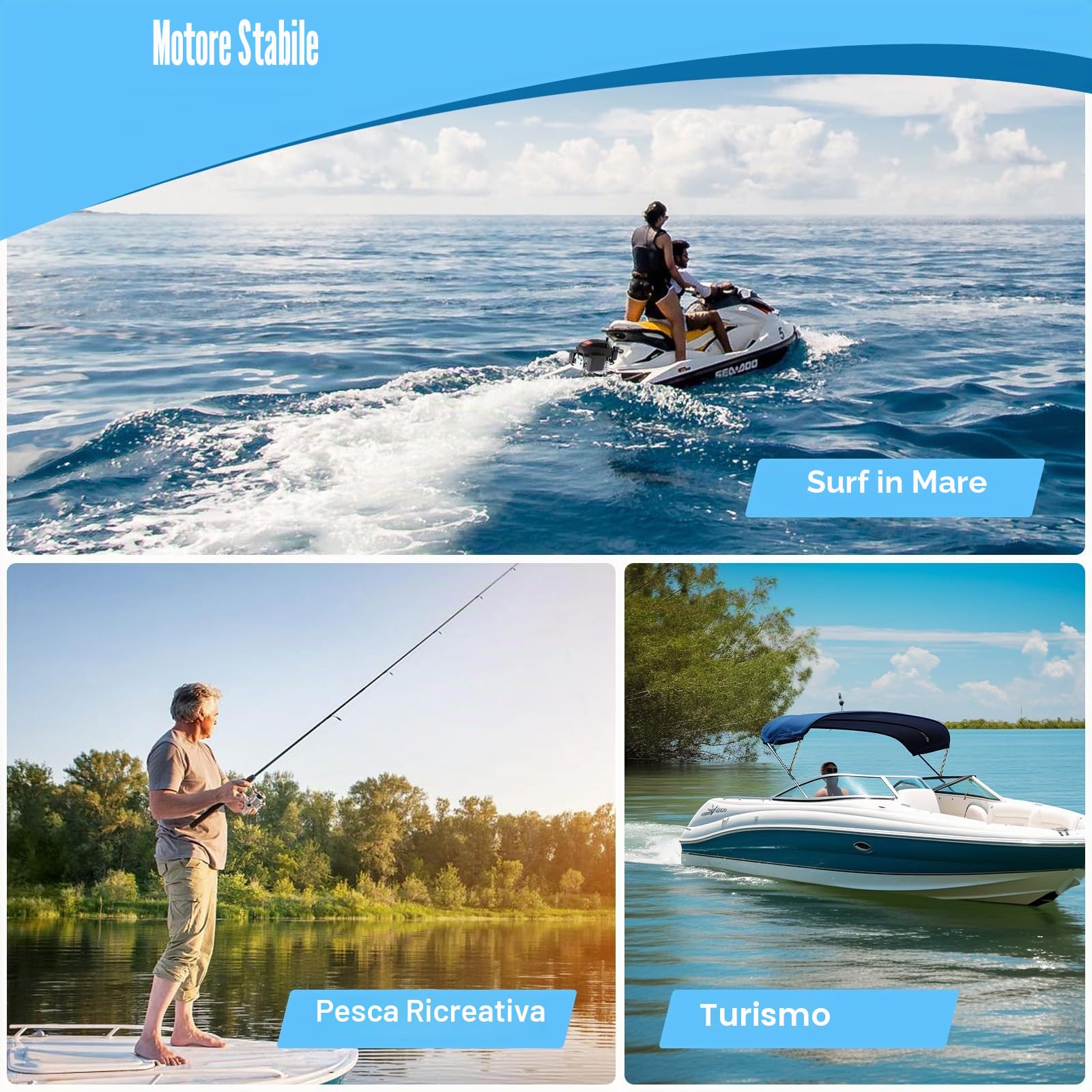 Motore fuoribordo a 4 tempi, 6 CV, 140 cc, raffreddato ad aria, per gommoni, barche da pesca, con avviamento manuale e sterzo a 360°