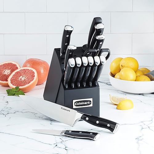 Miniatura 8 de Cuisinart Triple remache forjado juego de cuchillos de 15 piezas con bloque cuchillas superiores de acero inoxidable de alto carbono para precisión