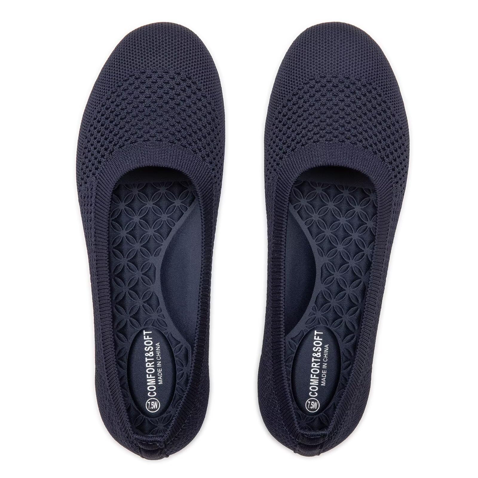Frank Mully Damen-Ballerinas breite Slip-on-Strickschuhe runde Zehenpartie