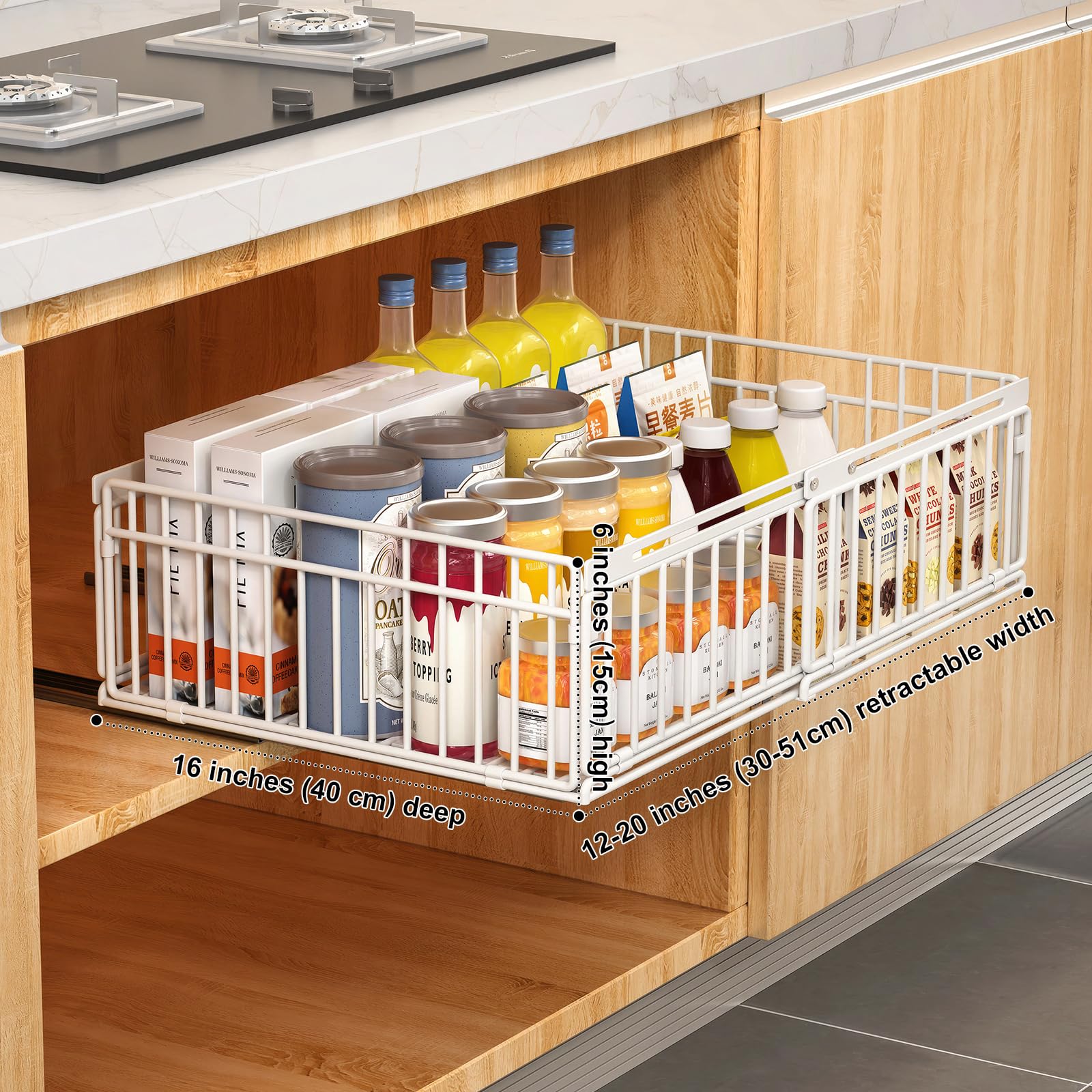 2 Pacchi Cassetti Estraibili per Cucina, Cassetti Estraibili con Adesivo, Organizer Per Mobili da cucinas Per Mobili, Cassetto Estraibile, Cassetto Della Senza Foratura Chiodatura(bianco (2 pezzi)