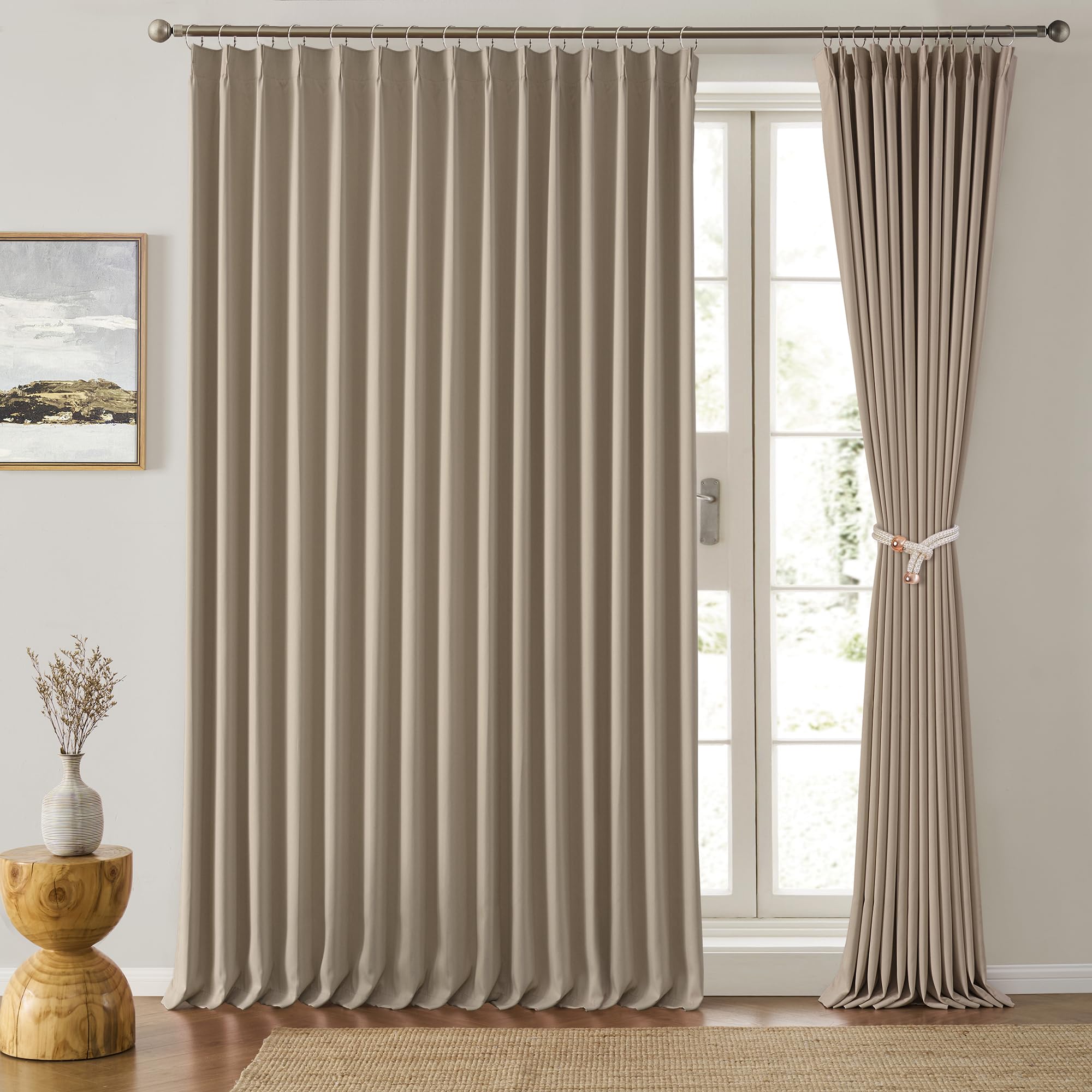 Pinch Pleated Patio Sliding Door Curtains 102 Inch Length, Blackout Room Divider Vertical Blinds Curtain Drapes for Living Room Dining Room French