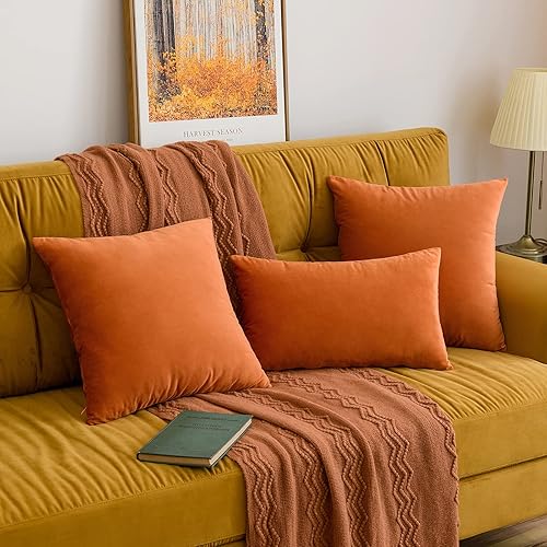 Miniatura 6 de MIULEE Funda de almohada cuadrada decorativa de otoño para Halloween, terciopelo suave, color negro y naranja, 12 x 20 pulgadas, 11.8 x 19.7 in