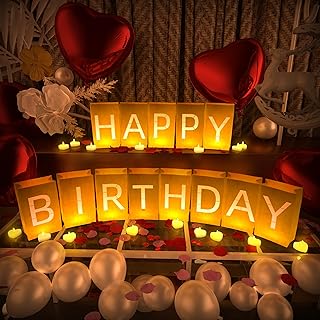 Happy Birthday Decorations, Include Light up Letters, with Tea Lights Candles, Latex Balloons, Aluminum