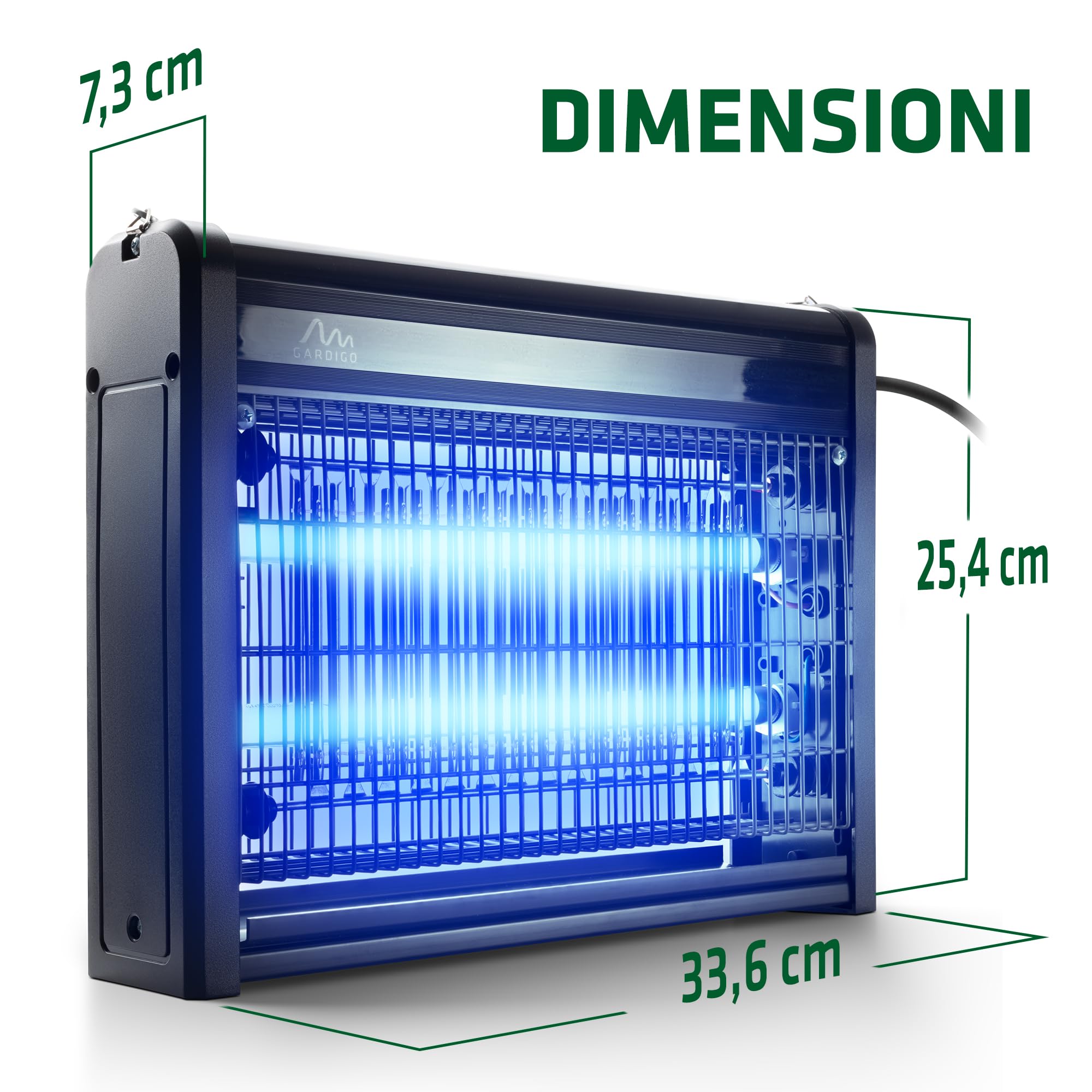 GARDIGO® Lampada Antizanzare | 70m² | Zanzariera Elettrica UV LED | Lampada Zanzare | Insetticida Zanzare | con Catena e Vassoio | per Uso Interno, Esterno