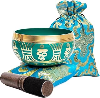 Tibetan Singing Bowl Set - Authentic Handcrafted Mindfulness Meditation Holistic Sound 7 Chakra Healing by Himalayan Bazaar (Turquoise)