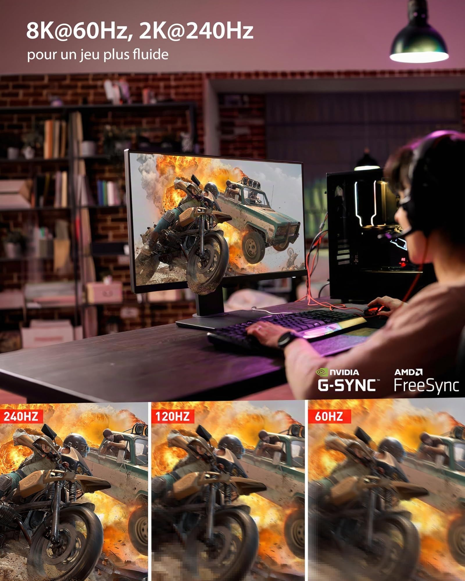 Stouchi Câble DisplayPort 1.4 240Hz 2M/6.6FT DP1.4 Prise en charge 8K@60Hz 4K@60Hz/144Hz/120Hz 5K@60Hz/120Hz 2K@165Hz/240Hz FreeSync G-Sync 32,4Gbps HDR10 Display Port Lead