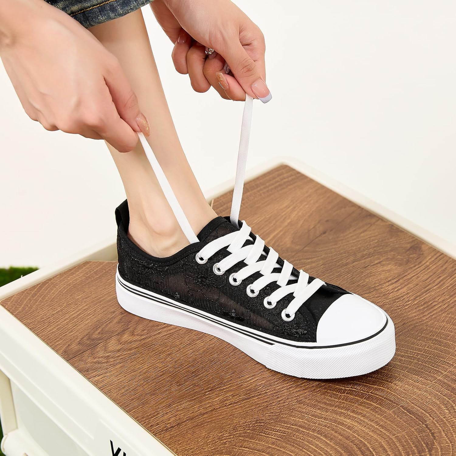 ZGR Summer Tennis Shoes for Women,Womens Casual Breathable Mesh Lace Canvas Shoes,White Sneakers with Embroidery Flower - Image 8