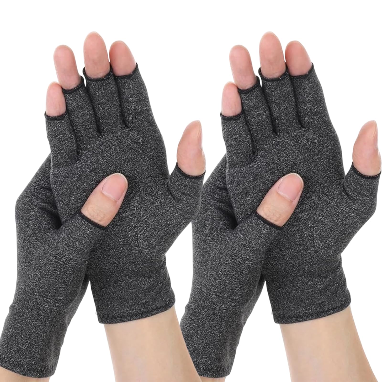 GXAHSOL 2 Pcs Arthritis Compression Gloves, Fingerless Gloves for Women and Men, Warmth Glove, Pain Relief, Breathable, Grey, M
