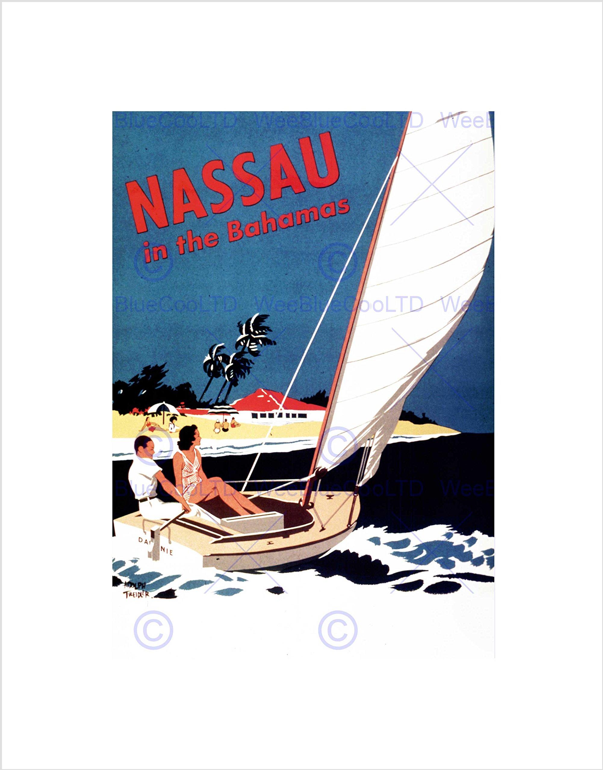 Wee Blue Coo TRAVEL NASSAU BAHAMAS BEACH SEA OCEAN YACHT BOAT FRAMED ART PRINT MOUNT B12X6477