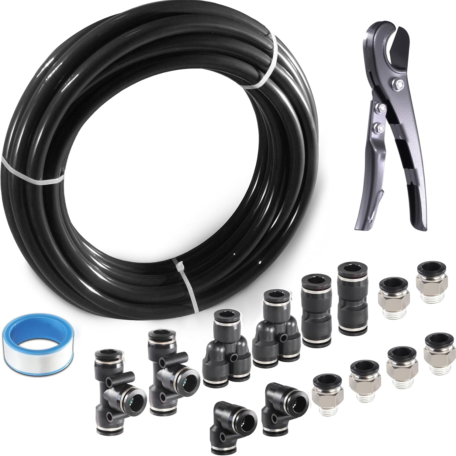​High Pressure Black Nylon Air Tubing Kit – 1/2" OD x 32.8ft, DOT, PA Material, for Air Line Tubing, Pneumatic Tools, Fluid Transfer​