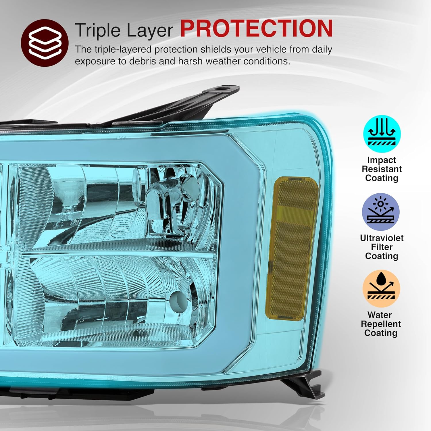 AJP Distributors LED DRL Chrome Housing Clear Lens Amber Reflectors Signal Headlights Lamps Lights Pair Compatible/Replacement For GMC Sierra 1500 2500HD 3500HD 2007 2008 2009 2010 2011 2012 2013 2014