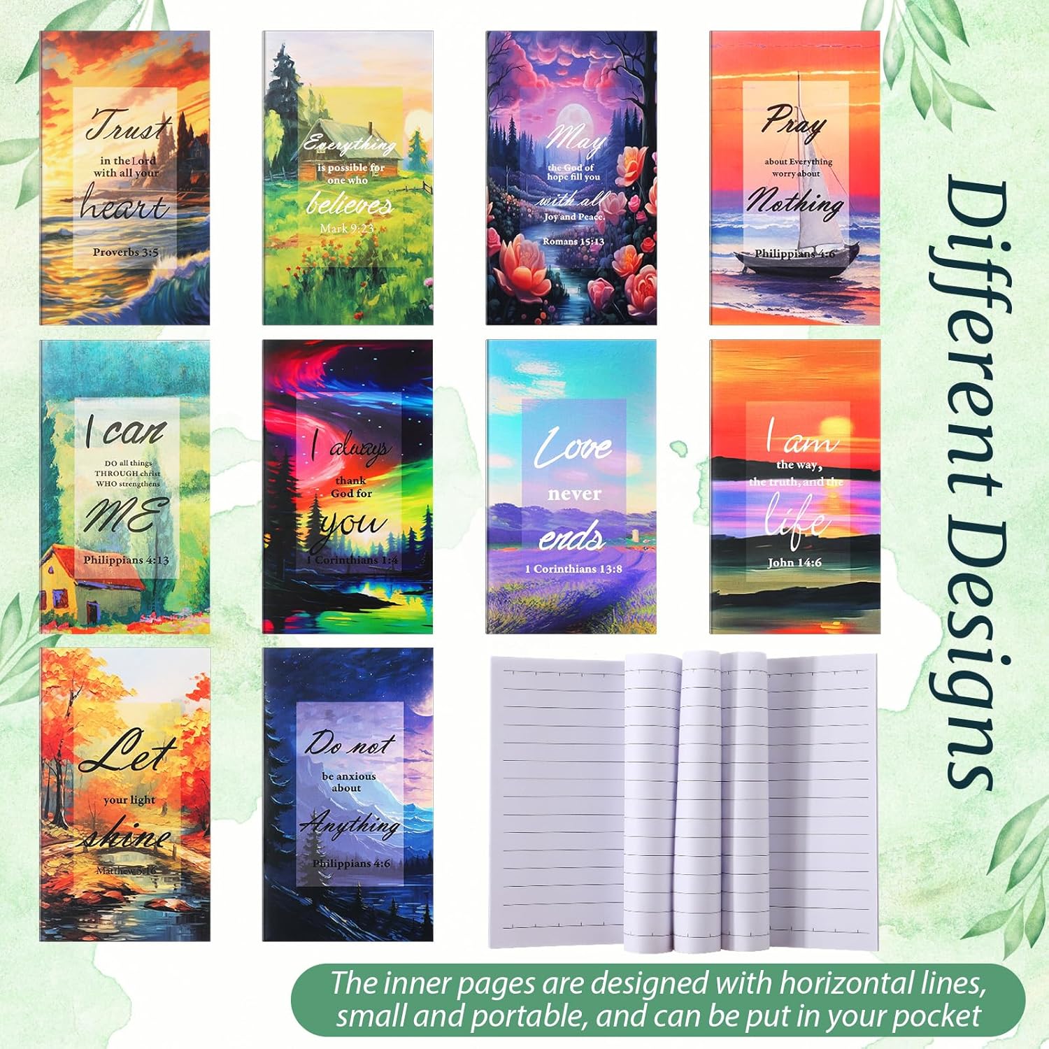 200 Pcs Christian Gifts for Women Christian Accessories Include 50 Bible Verses Notebooks 50 Church Bookmarks 50 Scripture Pens 50 Organza Bags for Church Motivational Gift(Scenery) - Image 5