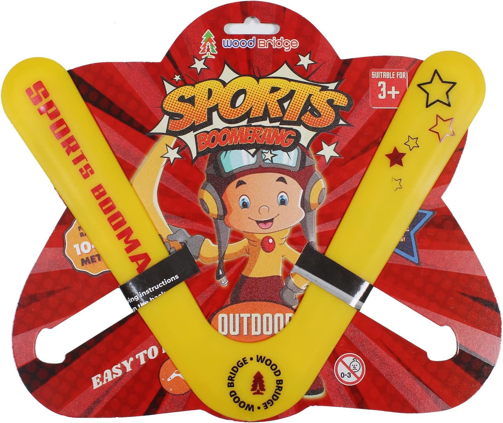 wood Bridge Boomerang Sporting Throw-Return Back Spinner|Yellow, Kids