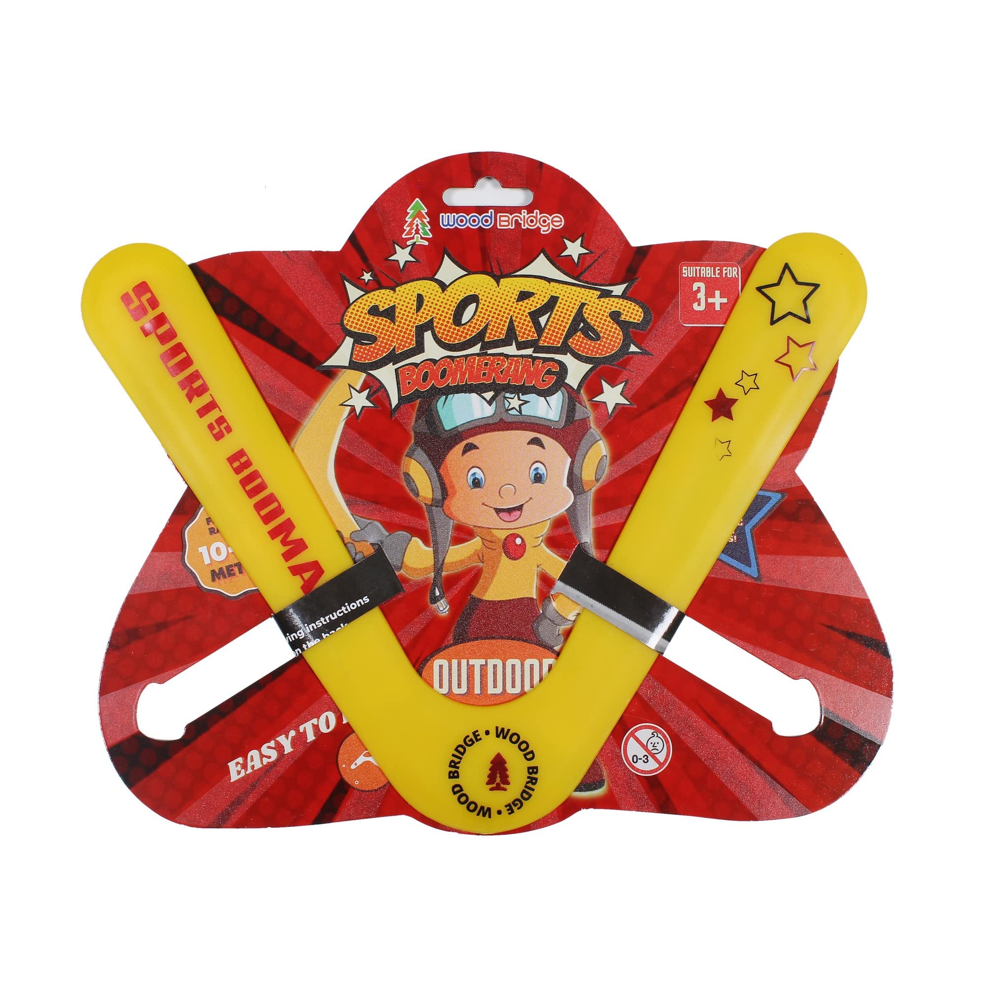 wood Bridge Boomerang Sporting Throw-Return Back Spinner|Yellow, Kids