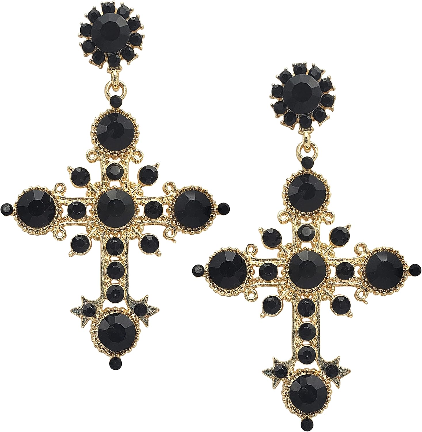 Rosemarie's Religious Gifts Women's Stunning Crystal Rhinestone Embellished Statement Dangling Cross Earrings With Hypoallergenic Post Back