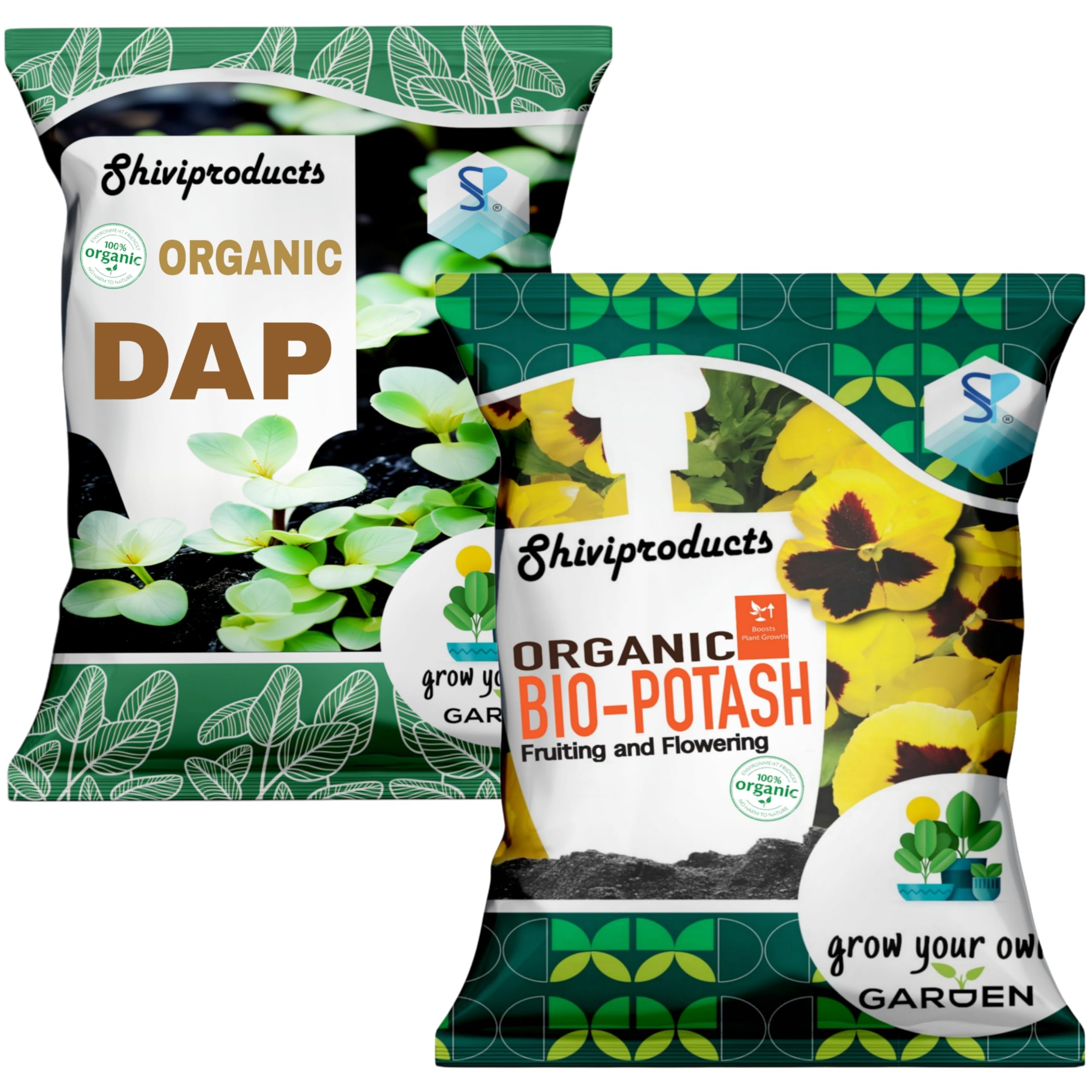 shiviproducts combo of organic bio-dap fertilizer and oragnic bio-potash (mop) fertilizer for plants | essential for gardening | source of npk fertiliser (900 gm + 900 gm)