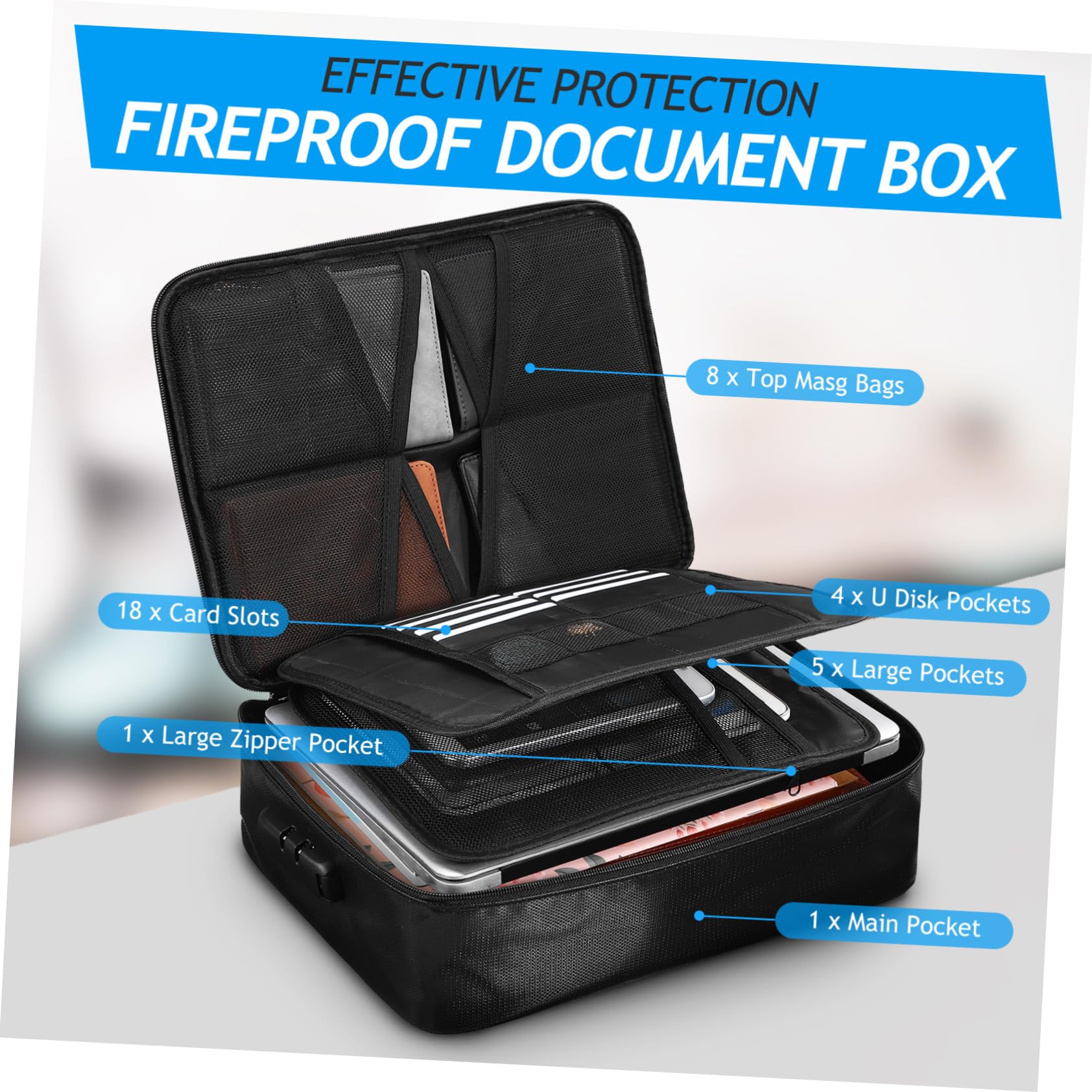 Fireproof Document Organizer Worek Dokumenty z Wieloma Przegrodami Duża Pojemność i Wytrzymałe Materiały Idealny Do Przechowywania Ważnych Dokumentów i Certyfikatów