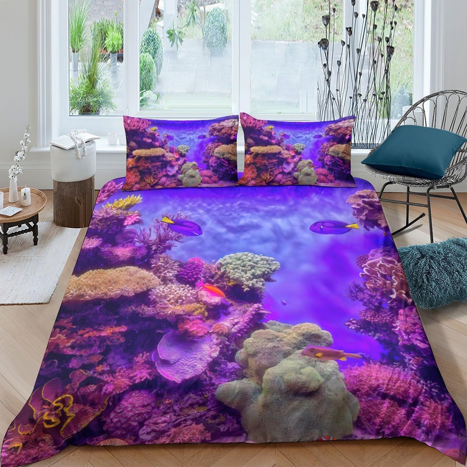 Ctjqhvkz Style-6 3D Printed Coral Reef Fitted Sheet Microfiber Vibrant Underwater Ocean Mattress Cover For Bedroom Dorm Decor Single（135X200cm）