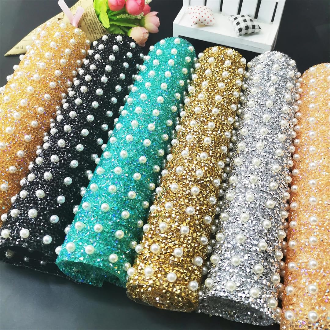 24X40cm Perla Glitter Multicolore Resina Strass Mesh Trim Cristallo Tessuto Foglio Strass Nastro Applique Per Abiti Artigianato E Borse