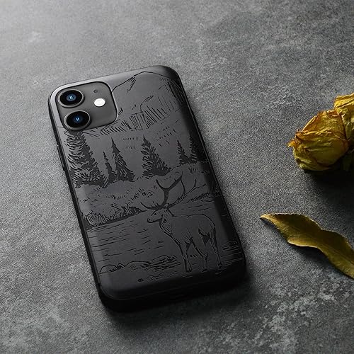 Miniatura 4 de Carveit Funda de madera para iPhone 11 madera natural y TPU suave negro a prueba de golpes, elegante protector de teléfono de madera compatible con