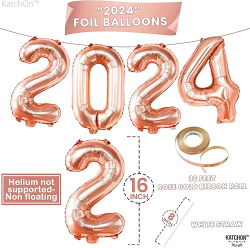 Miniatura 2 de KatchOn, Globos de oro rosa 2024 con números de 16 pulgadas, globos de oro rosa 2024  Globos de oro rosa 2024 para suministros de fiesta de Año