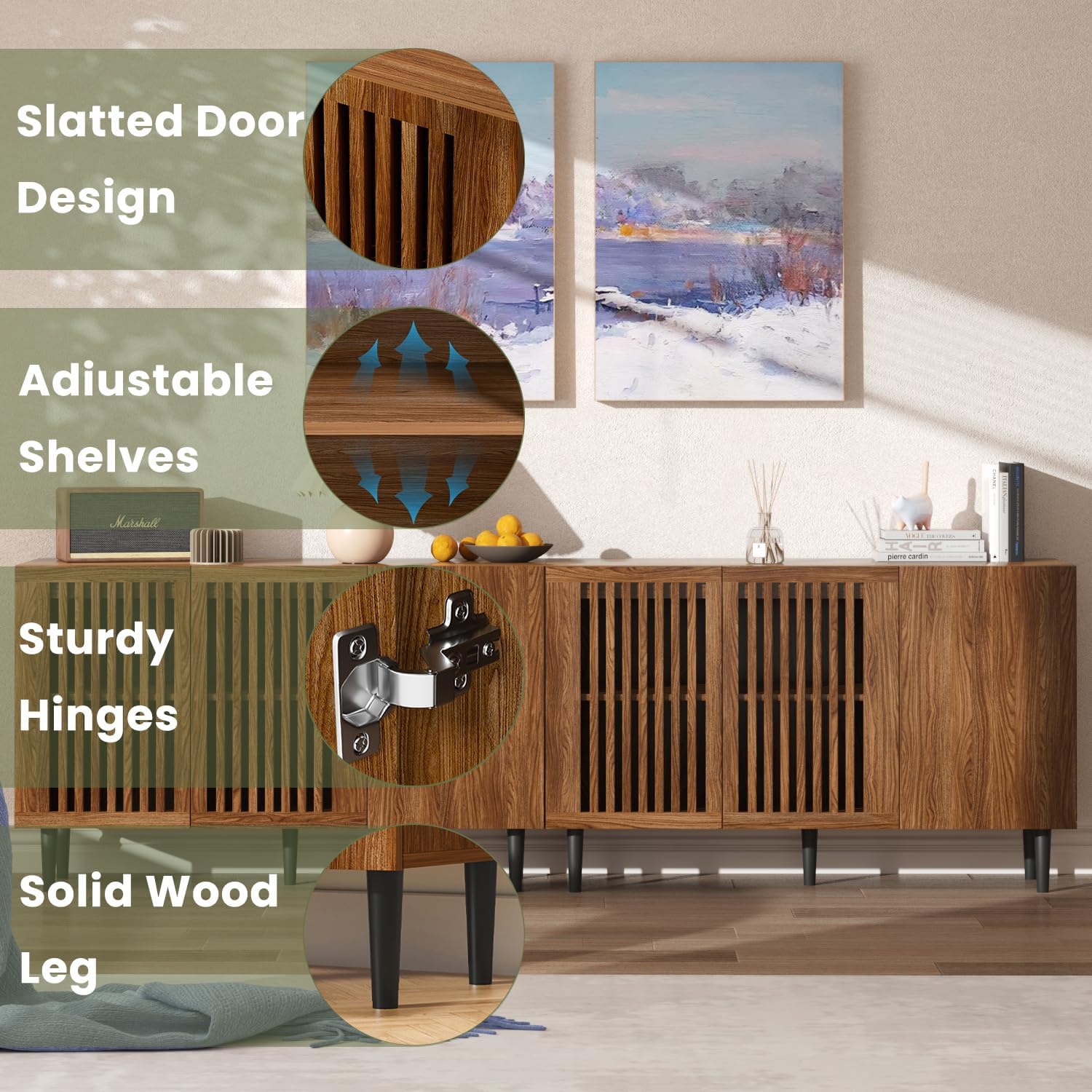 Storage Cabinet, 47.2" Freestanding Buffet Cabinet with 3 DIY Doors and Adjustable Shelf,Modern Sideboard Buffet Cabinet for Living Room,Dining Room,Kitchen,Hallway，Brown