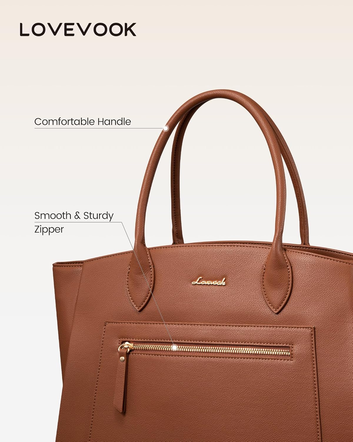 LOVEVOOK Laptop Tote Bag for Women, 15.6 Inch Large Capacity Work Bags Briefcase Purse with Multiple Pockets & Large Bottle Holder, Vegan Leather Business Office Computer Bag for Teacher, Pebble - Image 5