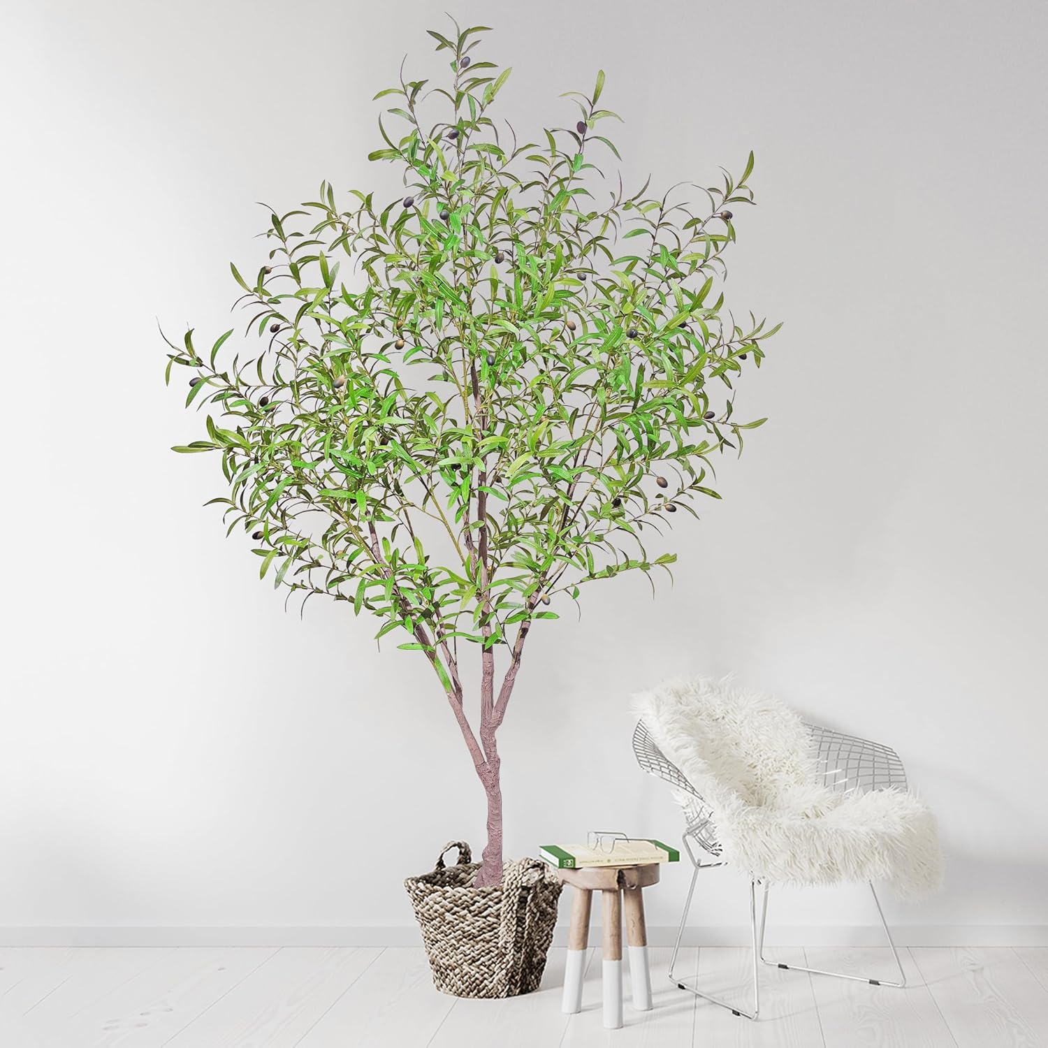 Fake Tree Faux Olive Tree Artificial Olive Trees Artificial Indoor 6.3 Feet Realistic Potted Silk Indoor Large Fruit for Home Offices, Living Rooms, Bedrooms, Stairs and Foyer Decor