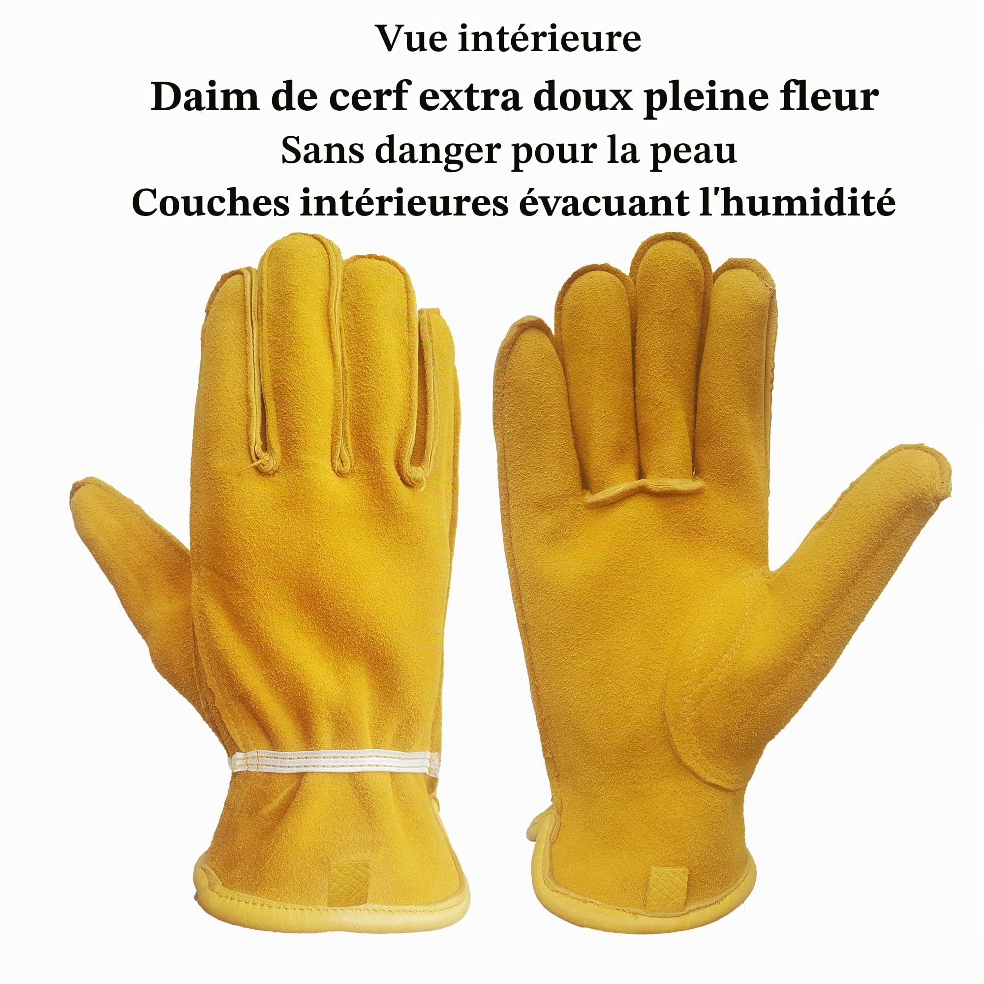 SKYDEER Gants de travail professionnels en cuir de cerf véritable, extrêmement flexibles et respirants (SD2210/L)