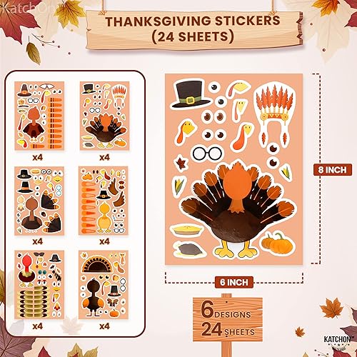 Miniatura 2 de KatchOn, Calcomanías de pavo para niños  24 hojas  Calcomanías de feliz Acción de Gracias para niños  Regalos de fiesta de Acción de Gracias para