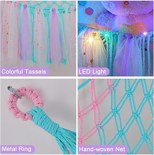 Miniatura 5 de FIOBEE Red de animales de peluche o hamaca con luz LED, hamaca de juguete colgante para animales de peluche, organizador de almacenamiento para