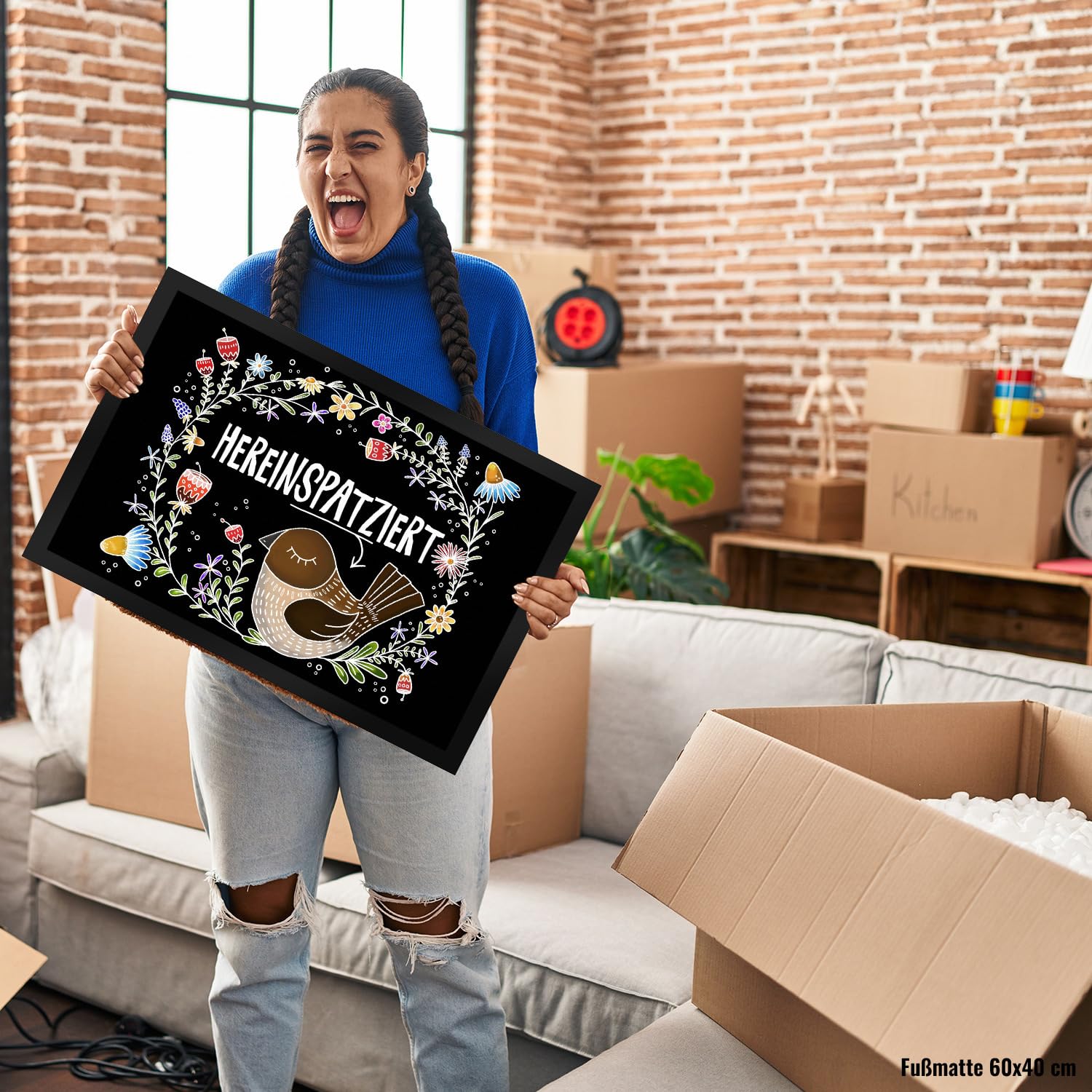 trendaffe - Hereinspatziert Fußmatte XXL mit Vogel Motiv