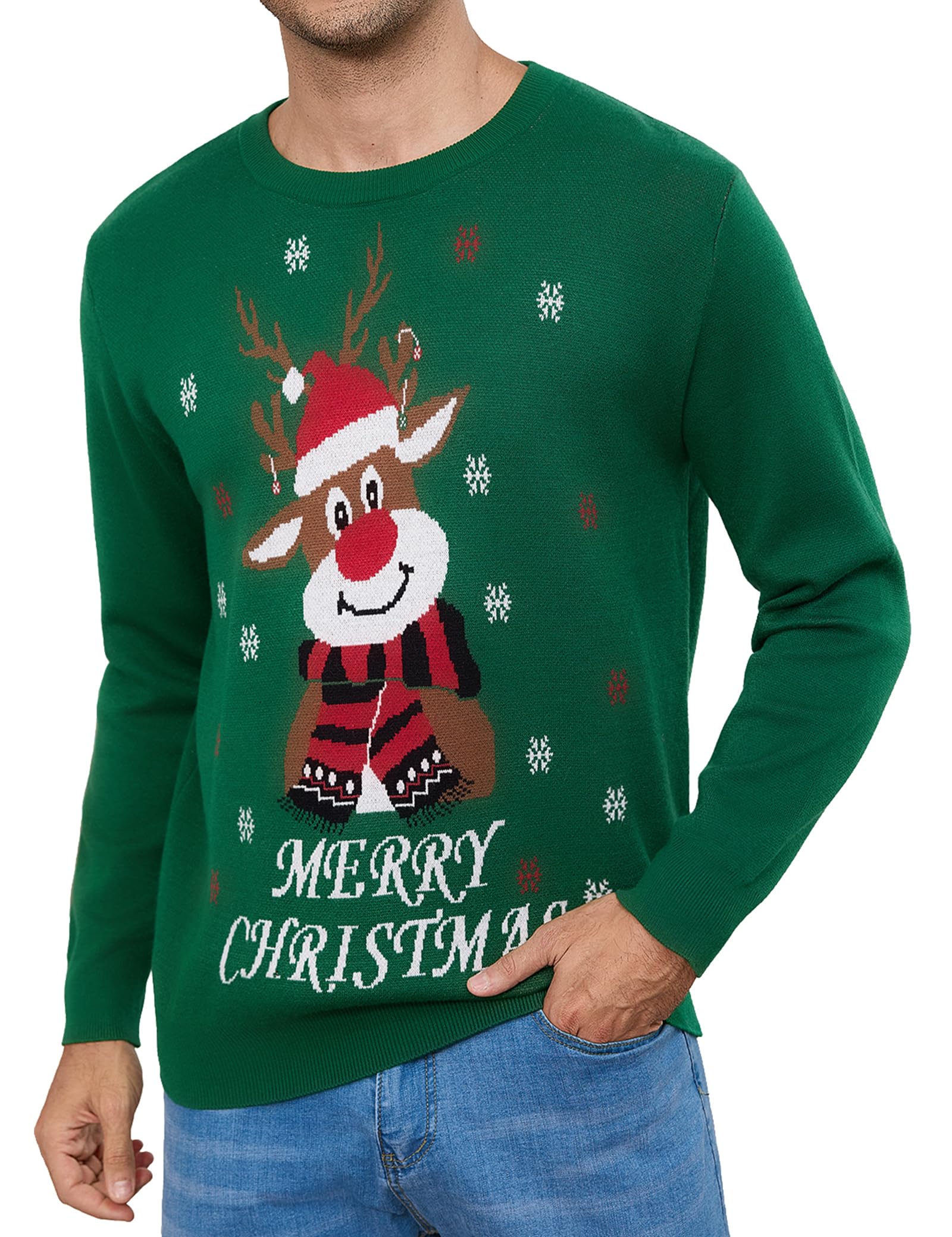 Gyabnw Jersey de Navidad Hombre de Punto Manga Larga Cuello Redondo