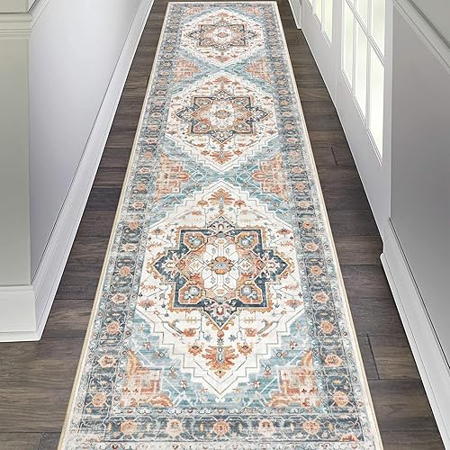 Miniatura 28 de Alfombra de pasillo Pauwer 2x8 larga, alfombras lavables de cocina, alfombra vintage de medallón de granja, alfombra suave para arrojar para