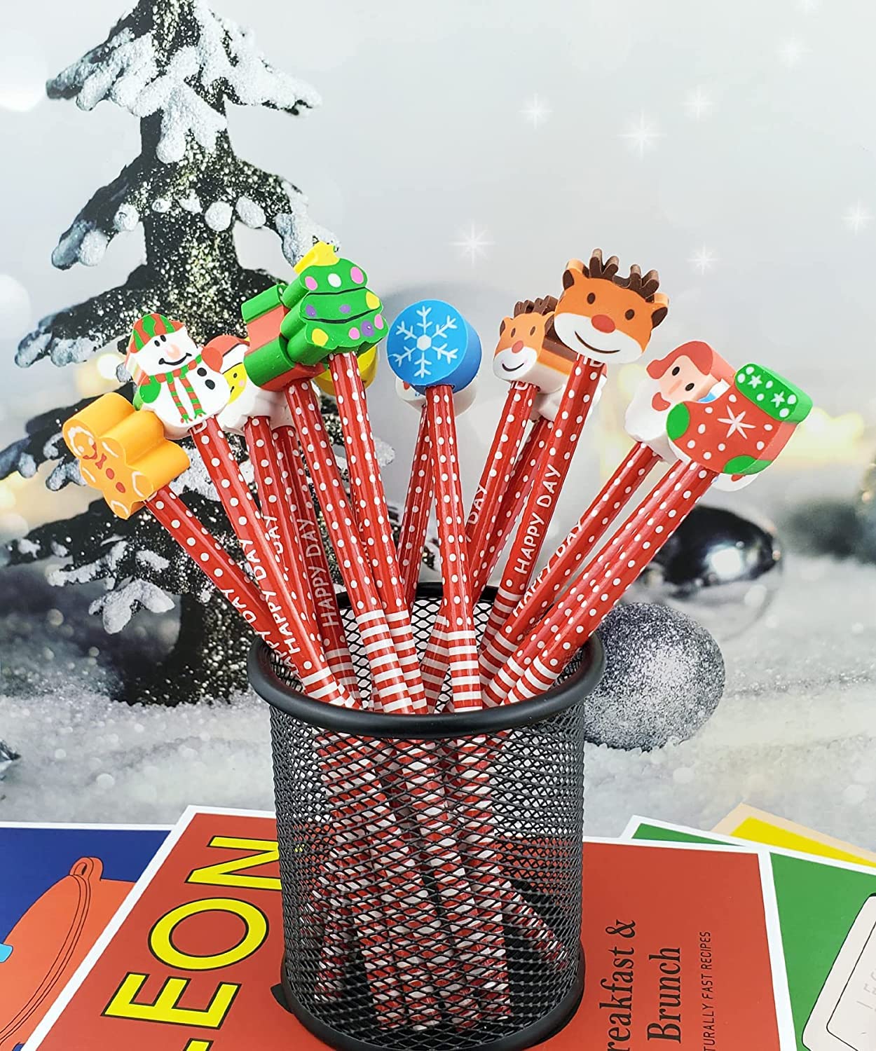 Lot De 60 Crayons De Noël LATERN Avec Gommes Décoratives - 8 Modèles Festifs (bonhomme De Neige, Père Noël, Renne, Sapin...) - Idéal Pour Remplir Les Chaussettes De Noël Des Enfants