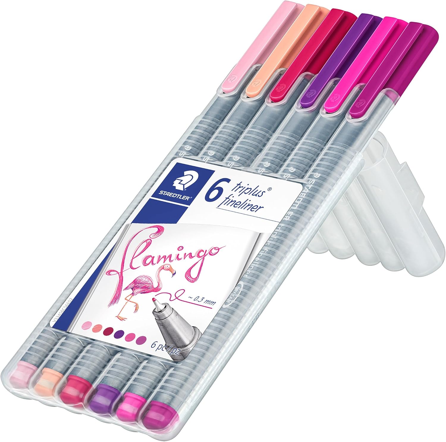 STAEDTLER triplus 0.3 mm 334 Fineliner Superfine Point Pen, Assorted Flamingo Colours, Pack of 6