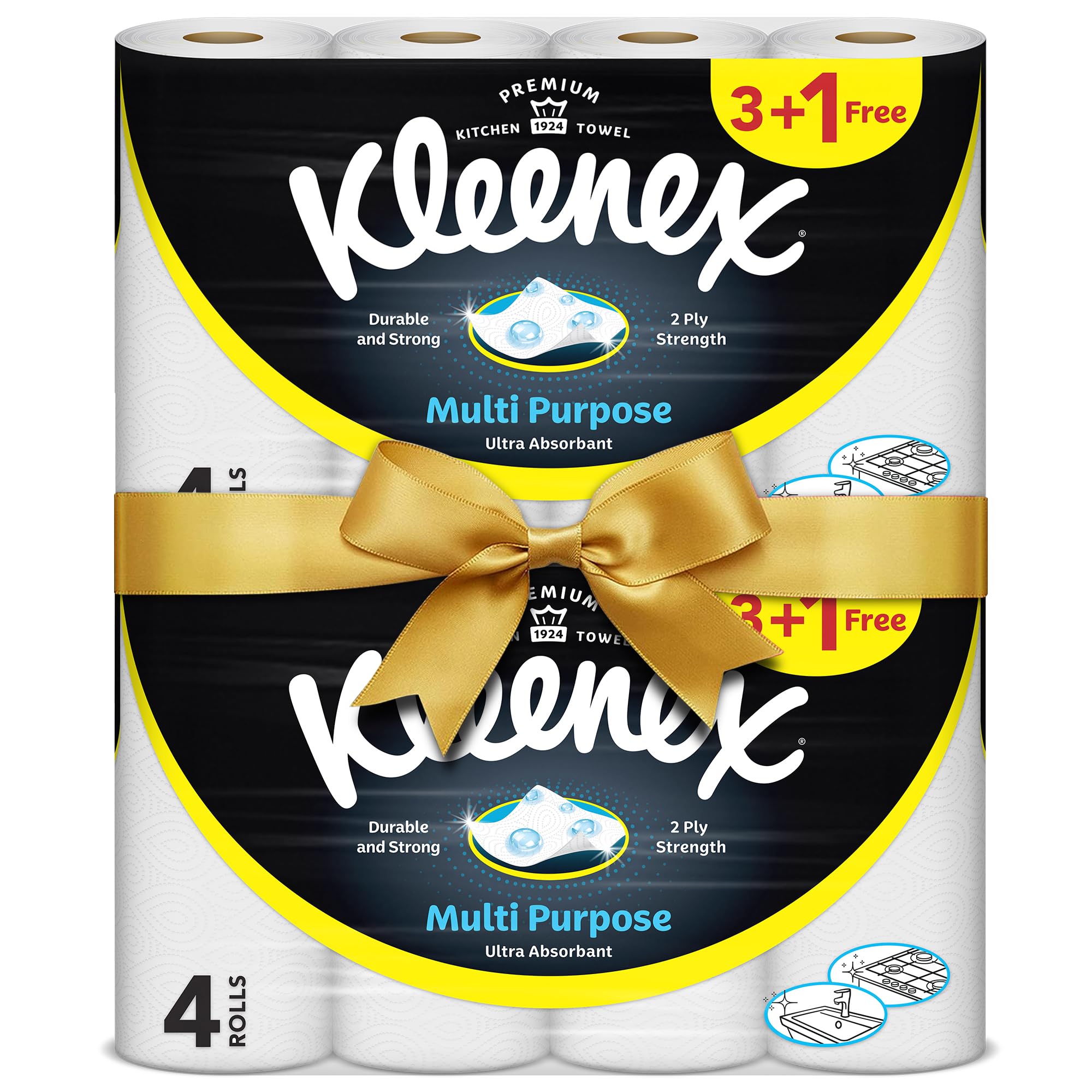 Kleenex Multi Purpose Kitchen Tissue Paper Towel, 2 PLY, 8 Rolls x 90 Sheets, Absorbent Towels for all Surfaces
