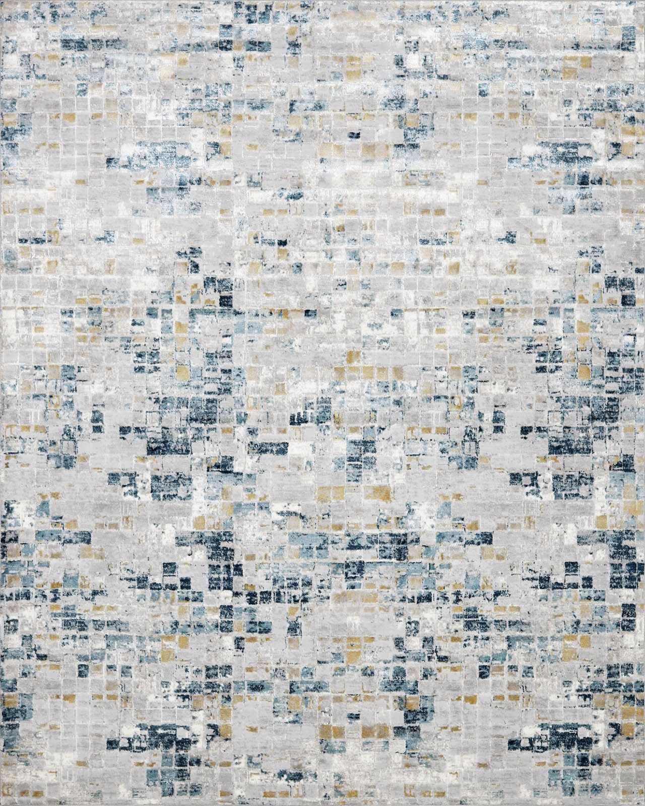 Condition photo showing New/Like New for boutiquerugs ivory abstract contemporary 9x12 large area rug light blue mustard off white liveri great room open concept master bedroom large dining room 8'10" x 12' stain resistant non-shedding