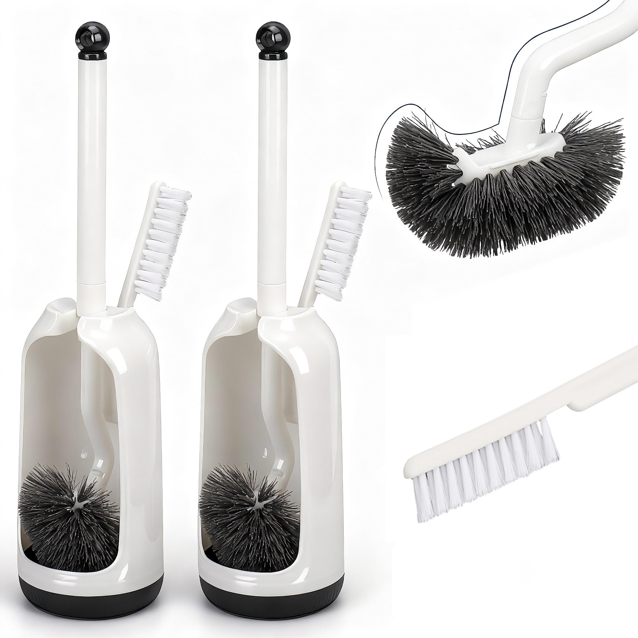 Topsky 2 Pack Curved Toilet Brush Set with 2 Cleaning Brush