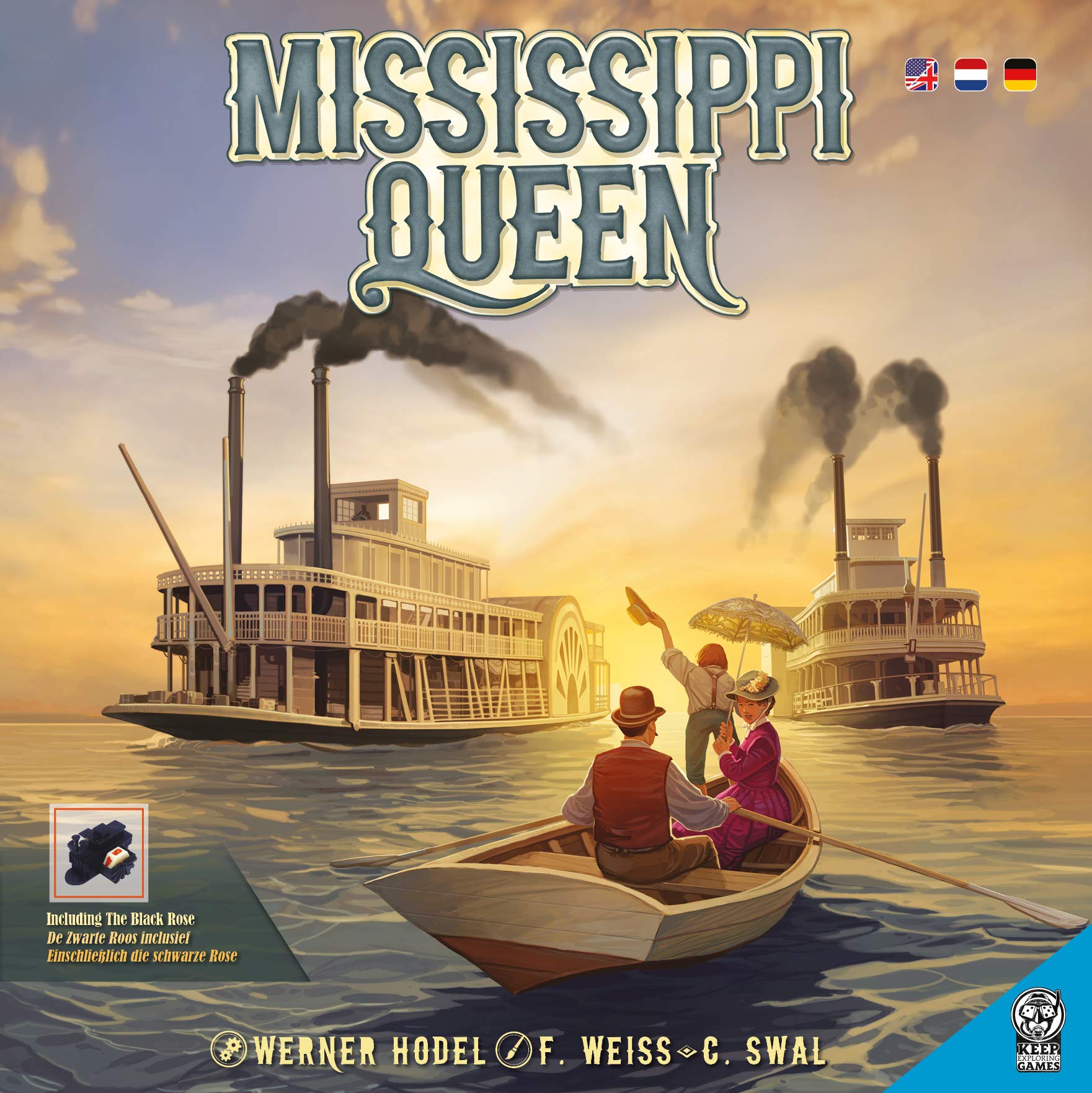 Keep Exploring Games | Mississippi Queen | Gra Planszowa, Samodzielna Gra Strategiczna O Wyścigach Rzecznych, Edycja Deluxe, Zawiera The Black Rose Expansion | 2-6 Graczy | 40-60 Min