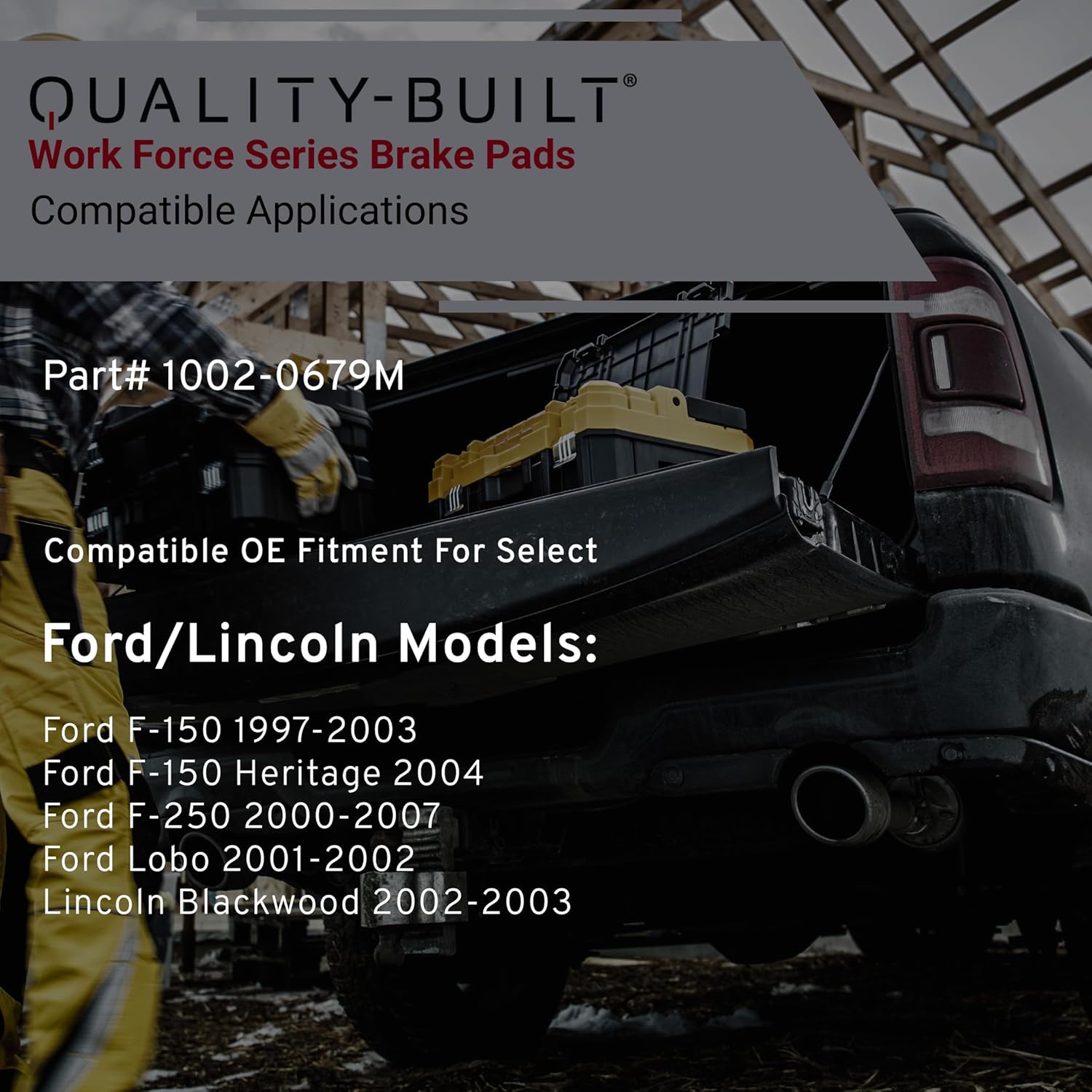 QUALITY-BUILT Front Semi-Metallic Brake Pads, Work Force 1002-0679M, Compatible with 1997-2007 Ford/Lincoln (Blackwood,F-150,F-150 Heritage,F-250,Lobo)